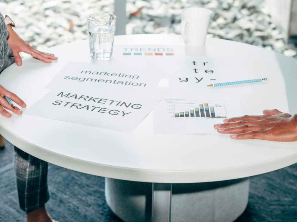 marketing strategy meeting at a table