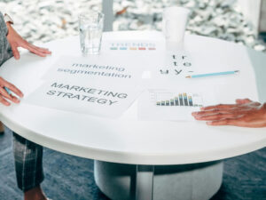 marketing strategy meeting at a table