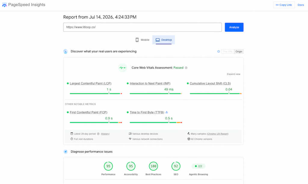 pagespeed insights dashboard